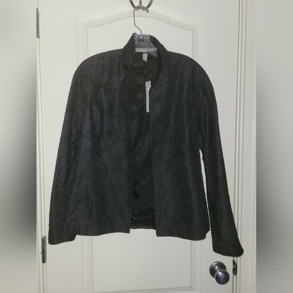 NEW Ellen Tracy Silk Cotton Blend Black Beaded Jacket